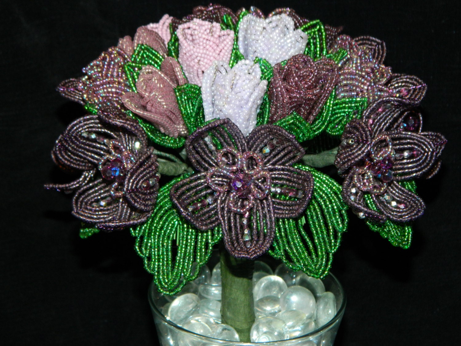 Amethyst French Beaded Flower Bridal Bouquet