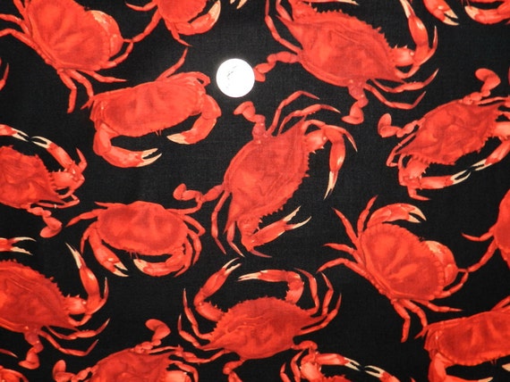 Red Crabs on Black Fabric By The Yard by TheFabricFox on Etsy