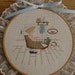 Vintage Completed Cross Stitch in Hoop Frame - Sailor Boy in Wooden Bath Tub