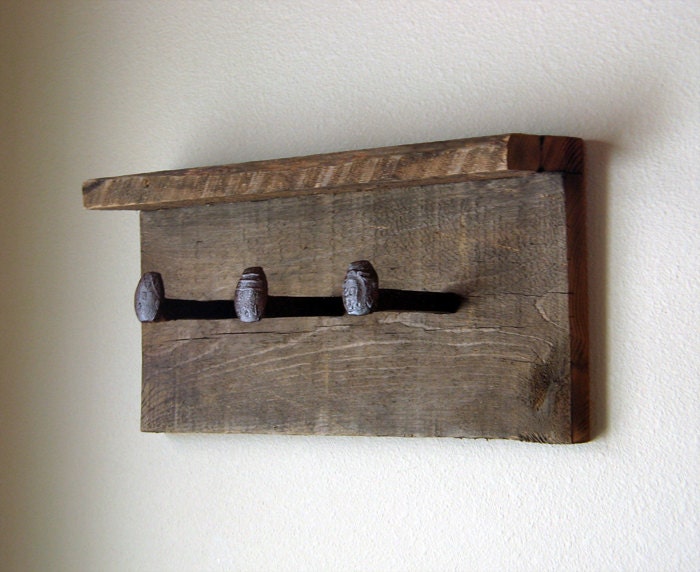 Rustic hardware coat rack with shelf wall hanger with 3