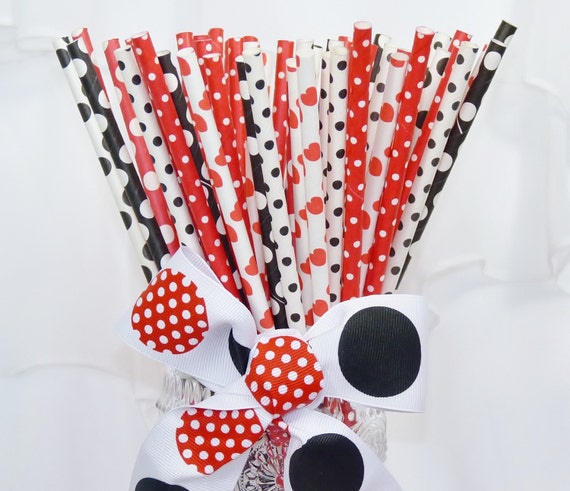 Mickey & Minnie Mouse Straw Party Fun/ 80 Mickey Mouse Ears Dot mix Disney World , Birthday Party, Summer Vacation Il_570xn