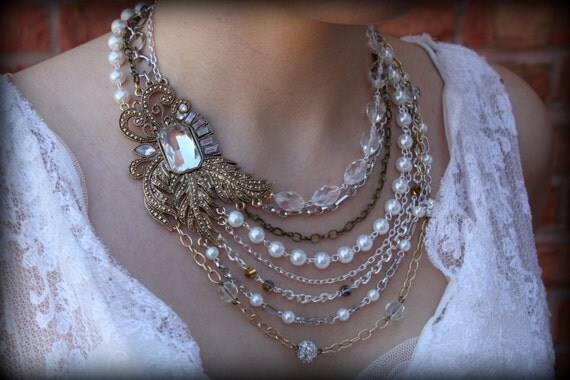 Pearl Statement Necklace Vintage Necklace Bib Necklace Wedding