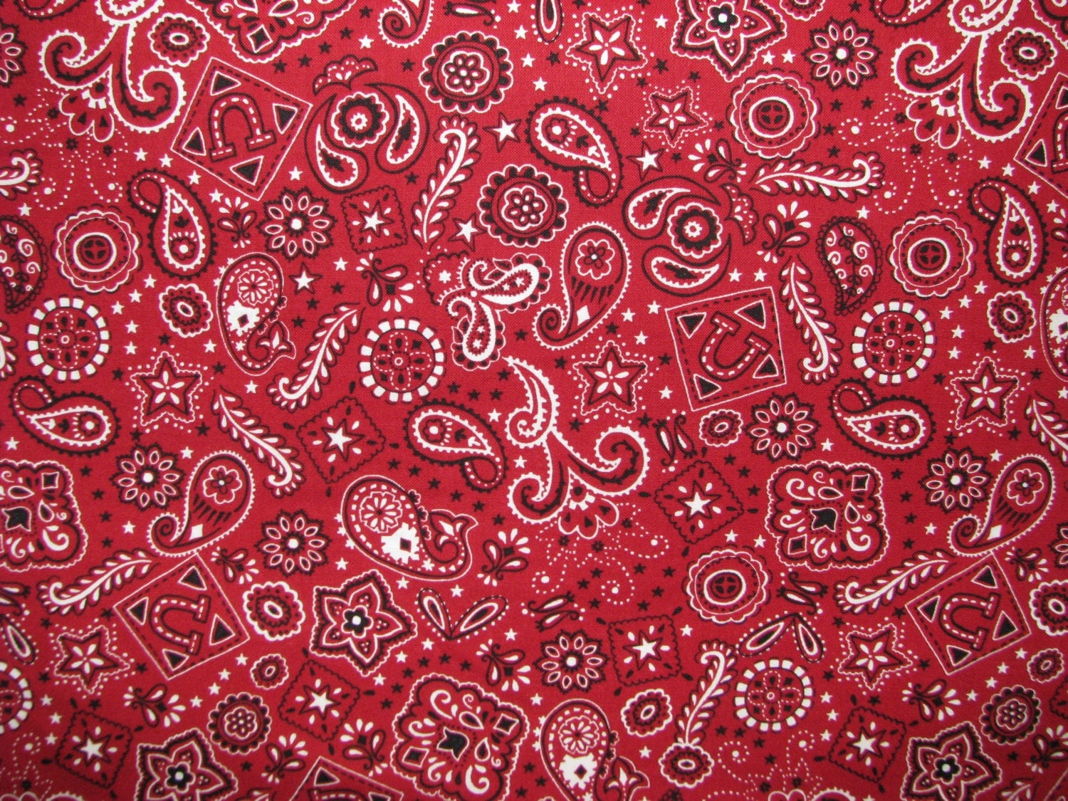 Giddy Up cotton fabric red black white paisley bandana print