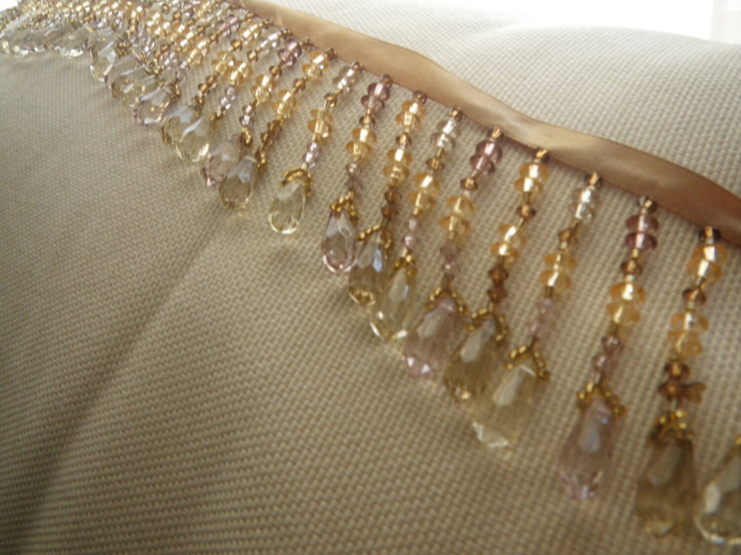 champagne neutral glass bead trim by the yard