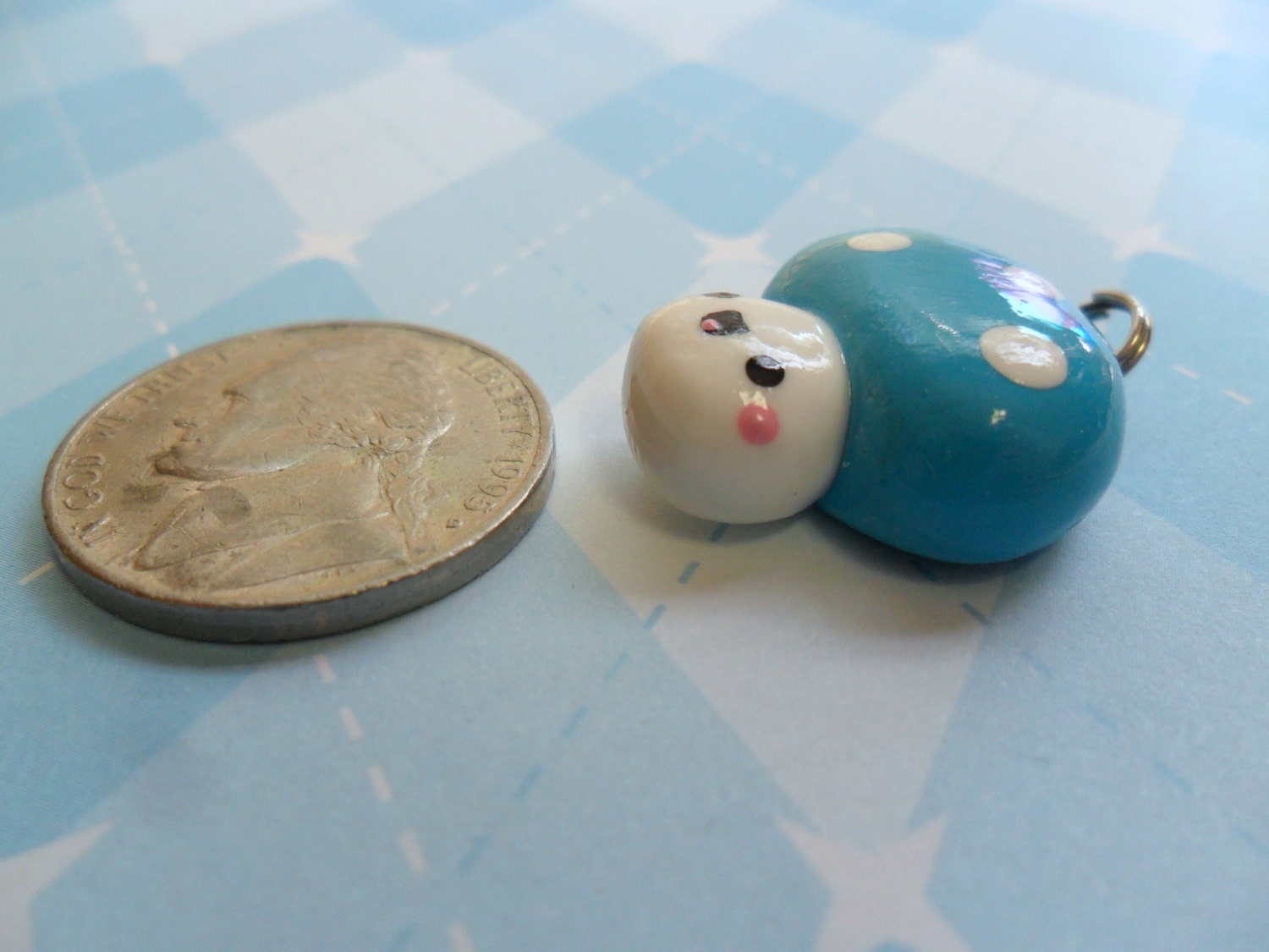 Kawaii Mushroom Charm Blue Cute Polymer Clay Charm