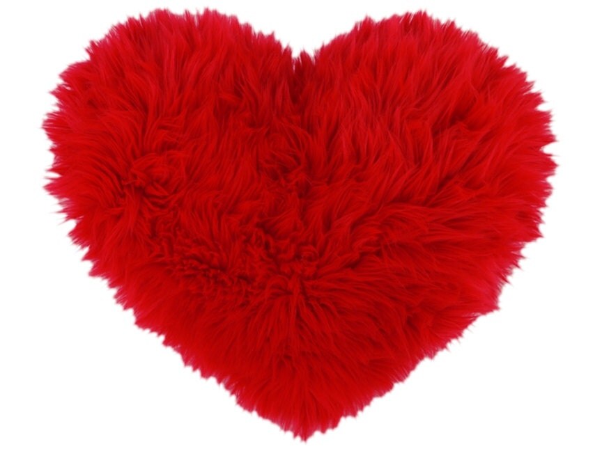 Red Faux Fur Heart Shaped Decorative Valentine Pillow