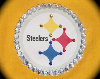 Custom made Boutique Pageant 2pc Steelers theme infant bodysuit with matching bottlecap hairbow. size 12 month