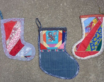 Vintage Hmong Textile Christmas Stocking Hmong Wall Hanging Xmas Decoration Folk Art Design Colorful Patchwork Fabric Asian Set of 3 1980s