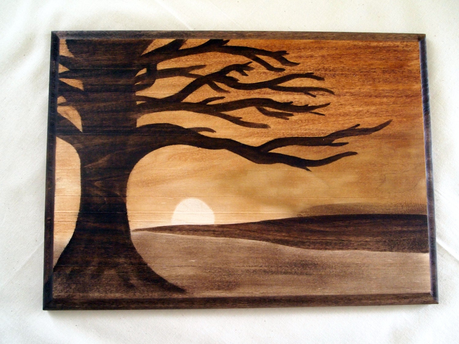 Items similar to Wood Stain Shading Artwork Plaque (Sunset 