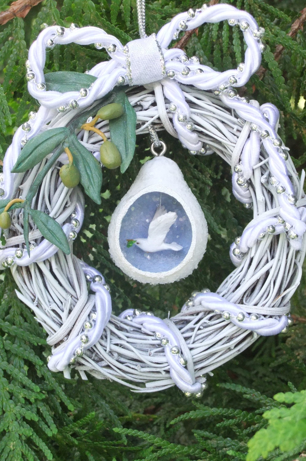 White Dove in Gourd Wreath Ornament