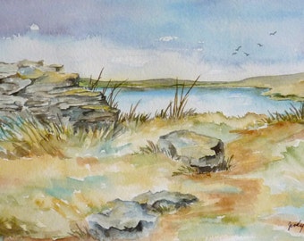 prairie grasslands landscape original watercolor painting small format