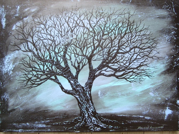 Old oak tree original 18 x 24 abstract acrylic painting