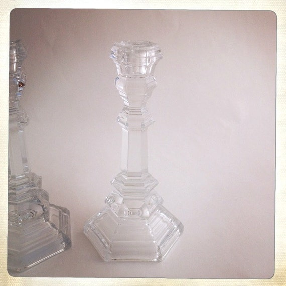 Vintage Tiffany & Co Crystal Candlesticks Pair