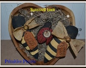Grungy Primitive Bees and lady bug bowl filler tucks shelfsitter primitive decoration hand made