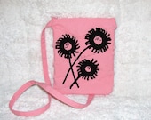 Pink Small Purse Long Strap with Black Crocheted Flowers & Beading - Womens Shoulder Bag - Twill Bag with Fringe Pink Small Purse Long Strap with Black Crocheted Flowers & Beading - Womens Shoulder Bag - Twill Bag with Fringe