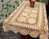 Crocheted  Tablecloth  Rectangular  Beige  36x59"( 90x150cm)