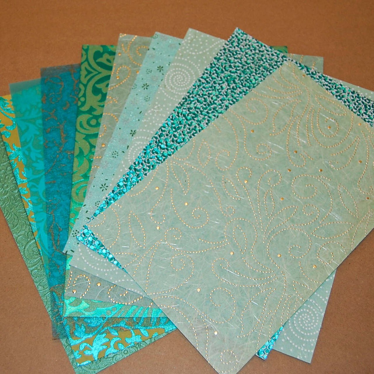 Decorative Paper Pack Teal Paper Set of 10 Embossed