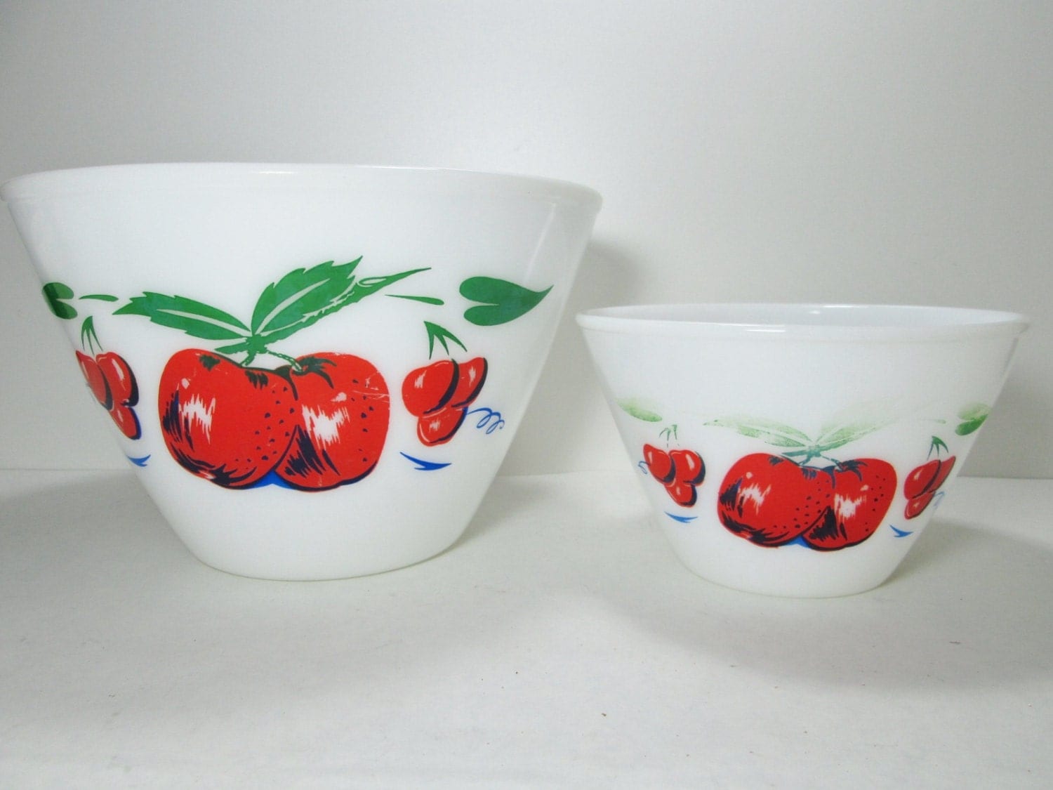 Fire King Mixing Bowls Apple and Cherry 9 1/2 and 6 1/2