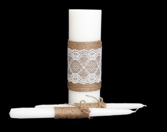 Lace Unity Candle, Rustic Unity Candle Set, Shabby chic unity candle, burlap and lace unity candle, unity candle set