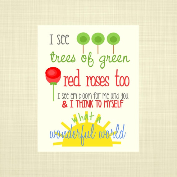 Items similar to What a Wonderful World lyrics Kids wall art, Nursery art, Playroom art on Etsy