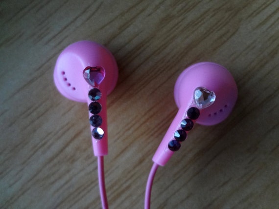 Pink Heart Headphones with Swarovski by ExcessiveCreations on Etsy