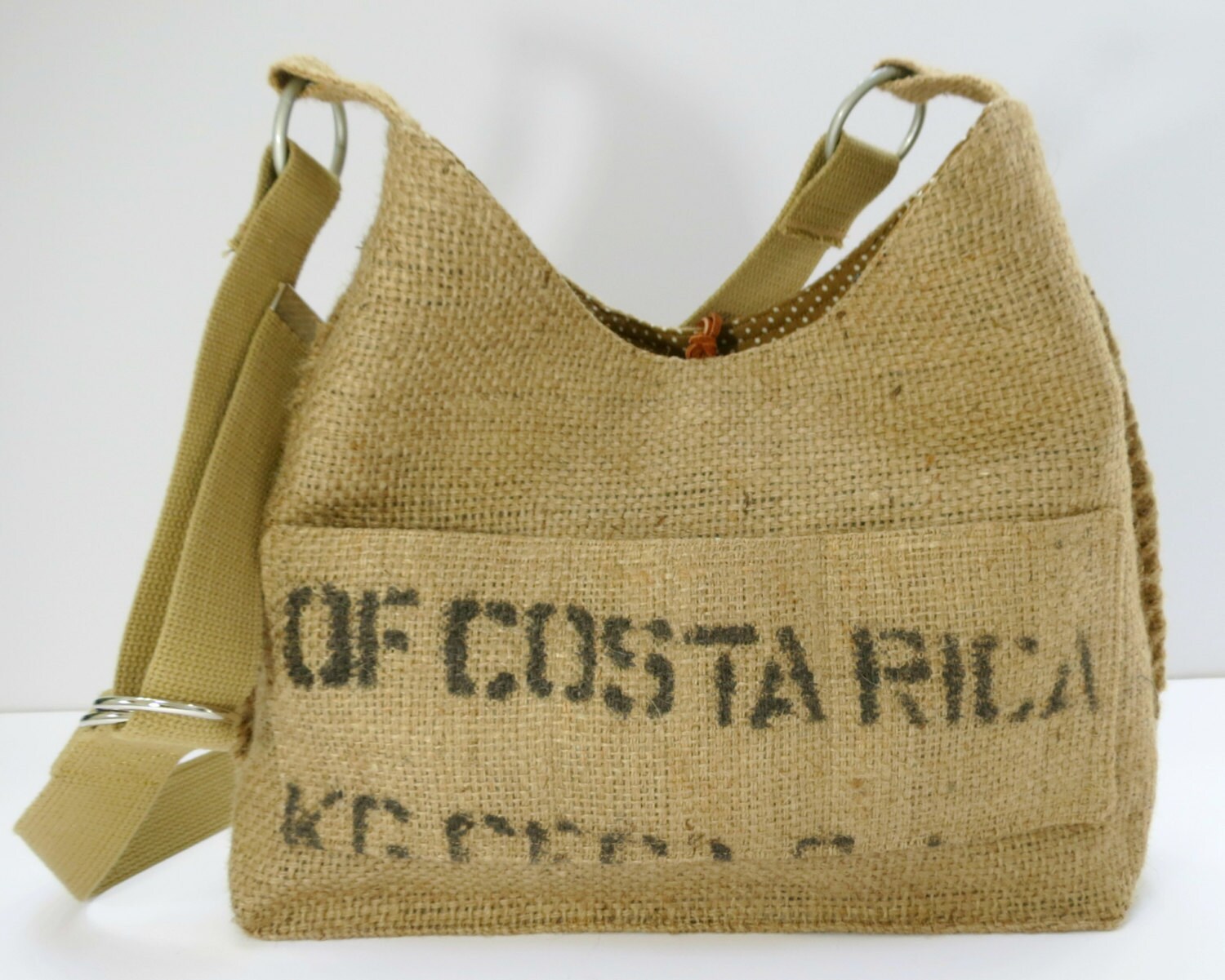 Costa Rica Crossbody Burlap Coffee Bag Upcycled Repurposed