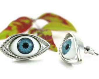 Evil Eye Earrings, Blue Eyeball Statement Divergent Insurgent Allegiant All Knowing Seeing Erudite Eyes Wicca Protection Pop Culture Quirky