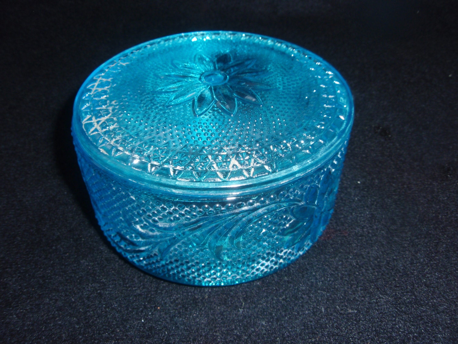 Blue Depression Glass Box Powder Box Trinket Box Keepsake