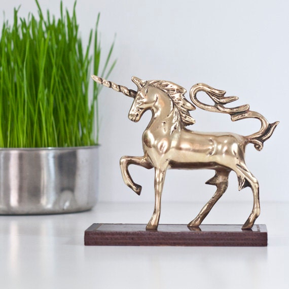 Vintage Brass Unicorn Figurine Golden Unicorn Statue