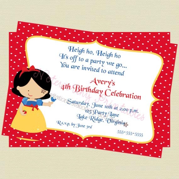 Printable Snow White Inspired Birthday Invitation/Princess Birthday Invitation/Snow White Invite/DIY Printable File Il_570xn