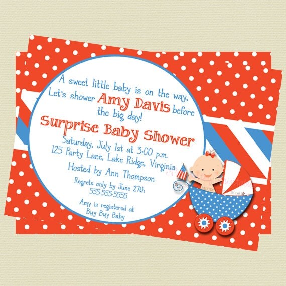Printable Patriotic Baby Girl Shower Invitation Il_570xn
