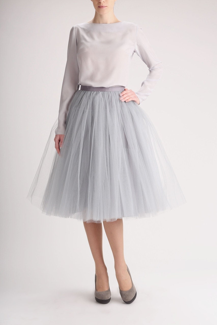 Grey tulle skirt Handmade long skirt Handmade tutu skirt