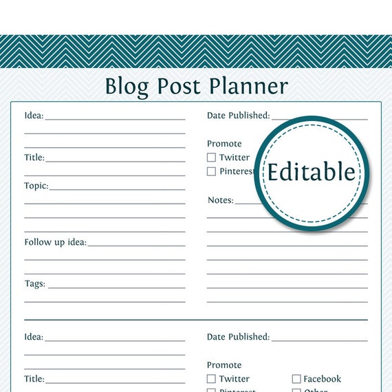 Blog Post Planner Fillable Instant Download Printable