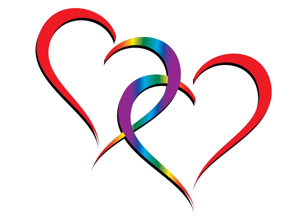 Two hearts one love Rainbow Hearts entwined