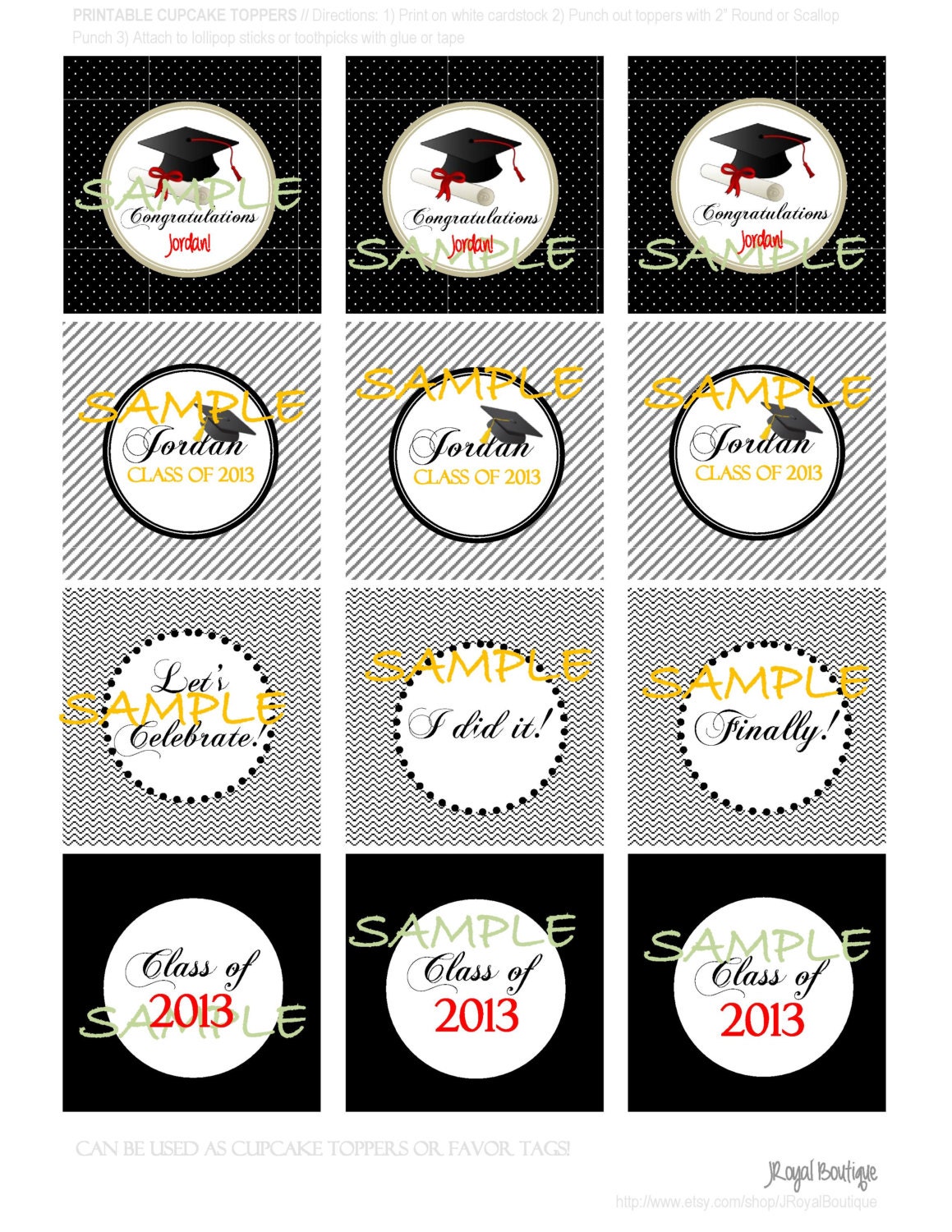 graduation printable diy customized cupcake toppers favor