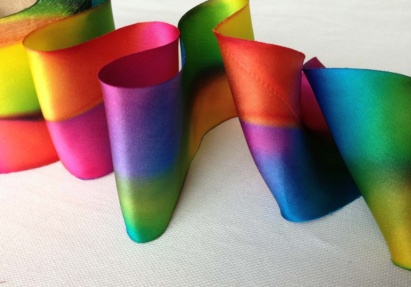 Rainbow ribbon Hand dyed silk by FabricAndArt on Etsy