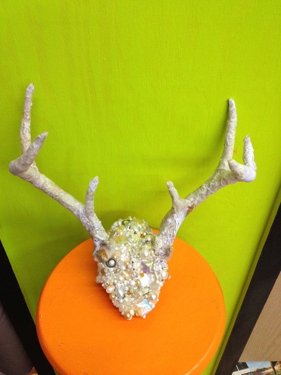 Shabby Chic Lace Covered Deer Skull with Antlers/Deer Wall