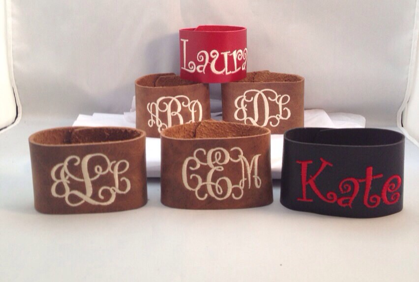 Personalized leather cuff. Monogrammed bracelet