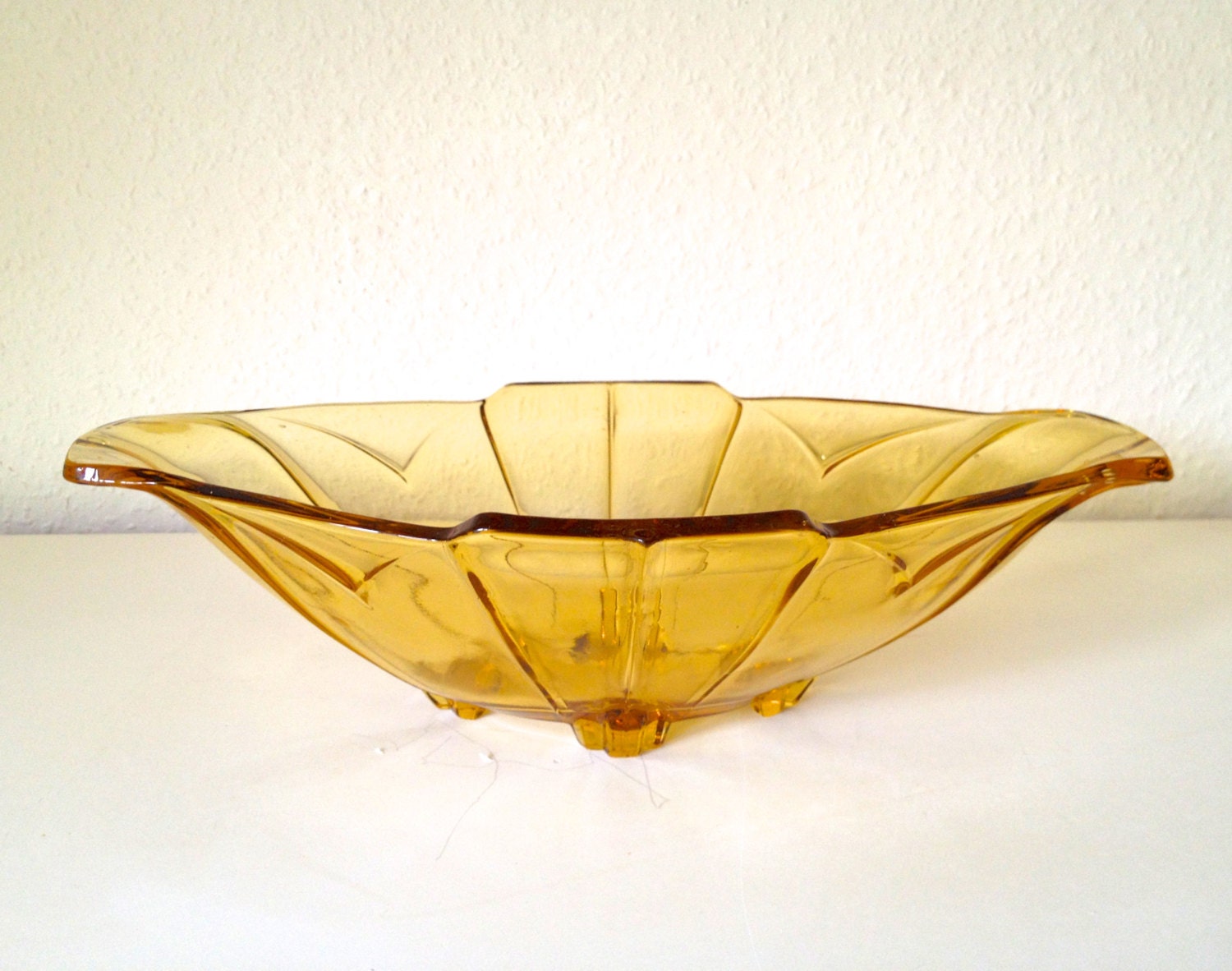 Vintage Art Deco Glass Bowl Fruit Bowl Yellow Colored Glass