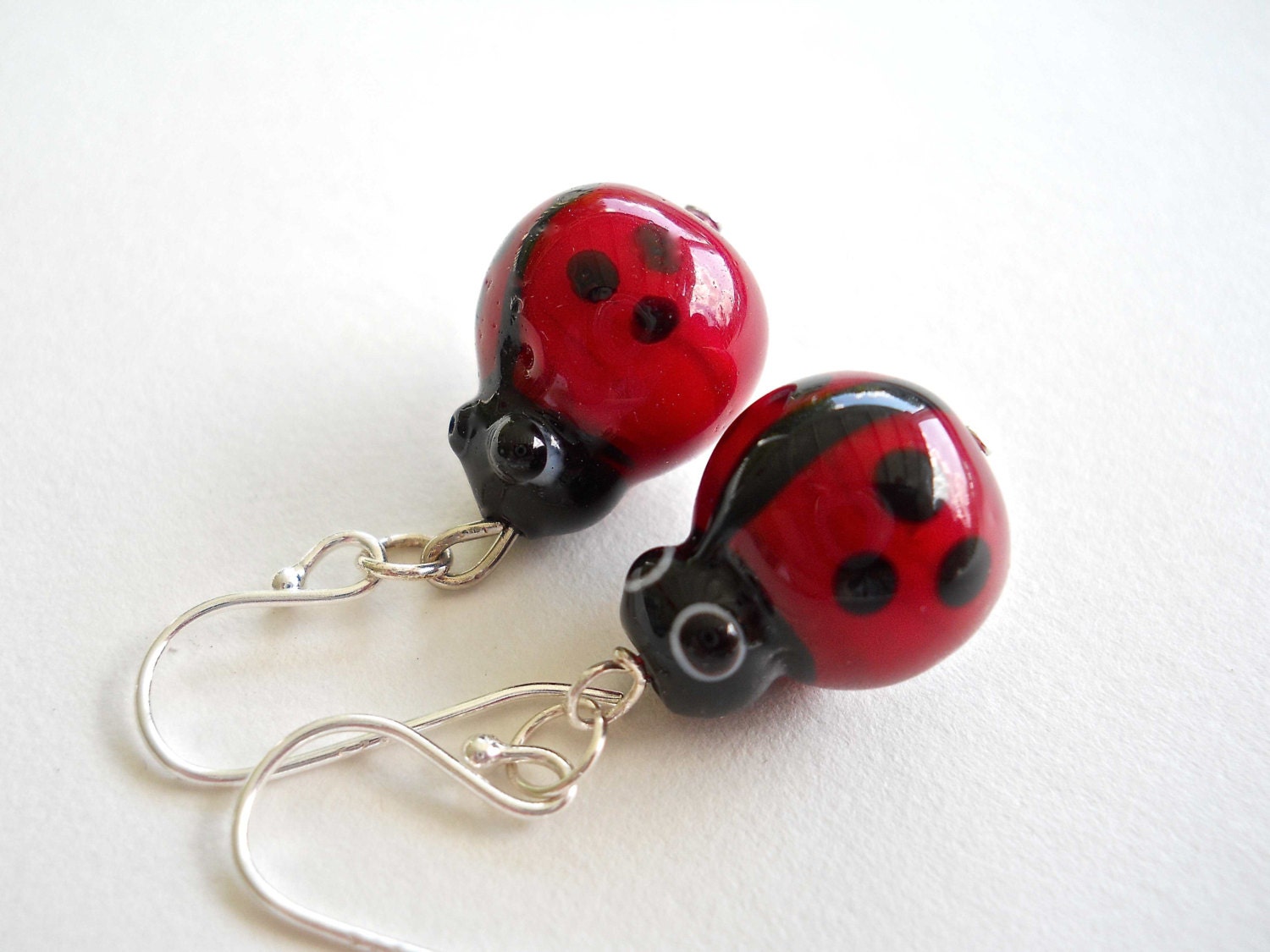 Ladybug Earrings Silver Red Earrings Lady Bug by PeppersJewelry