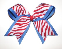 Zebra Cheer Bow, Red and Blue Cheer Bow, 4th of July Cheer Bow