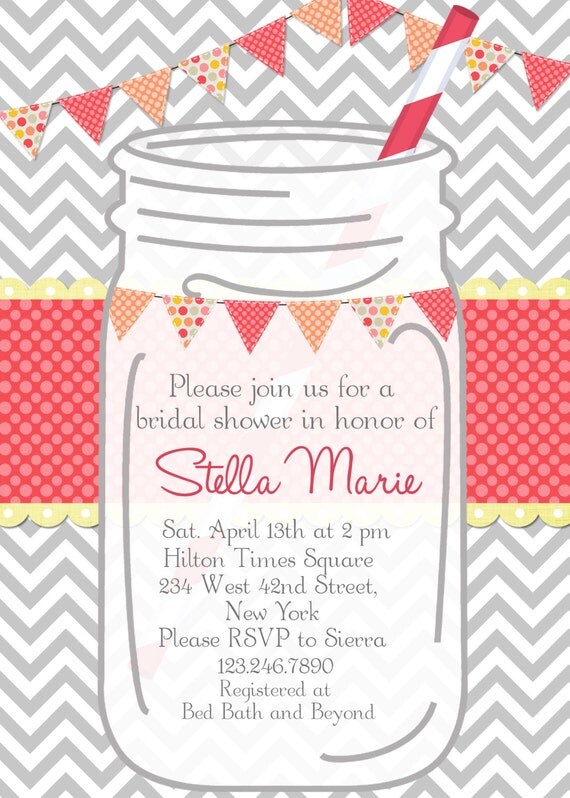 Mason Jar Bridal Shower Invitation Printable 5 X 7