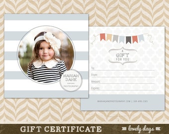 Photography Gift Certificate Template for Photographers INSTANT DOWNLOAD