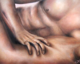 On the Floor Print of Original Oil Painting by Lindsey - Fifty Shades of Grey - Intimate - Sex - Making Love - Sexual - Love - Lust