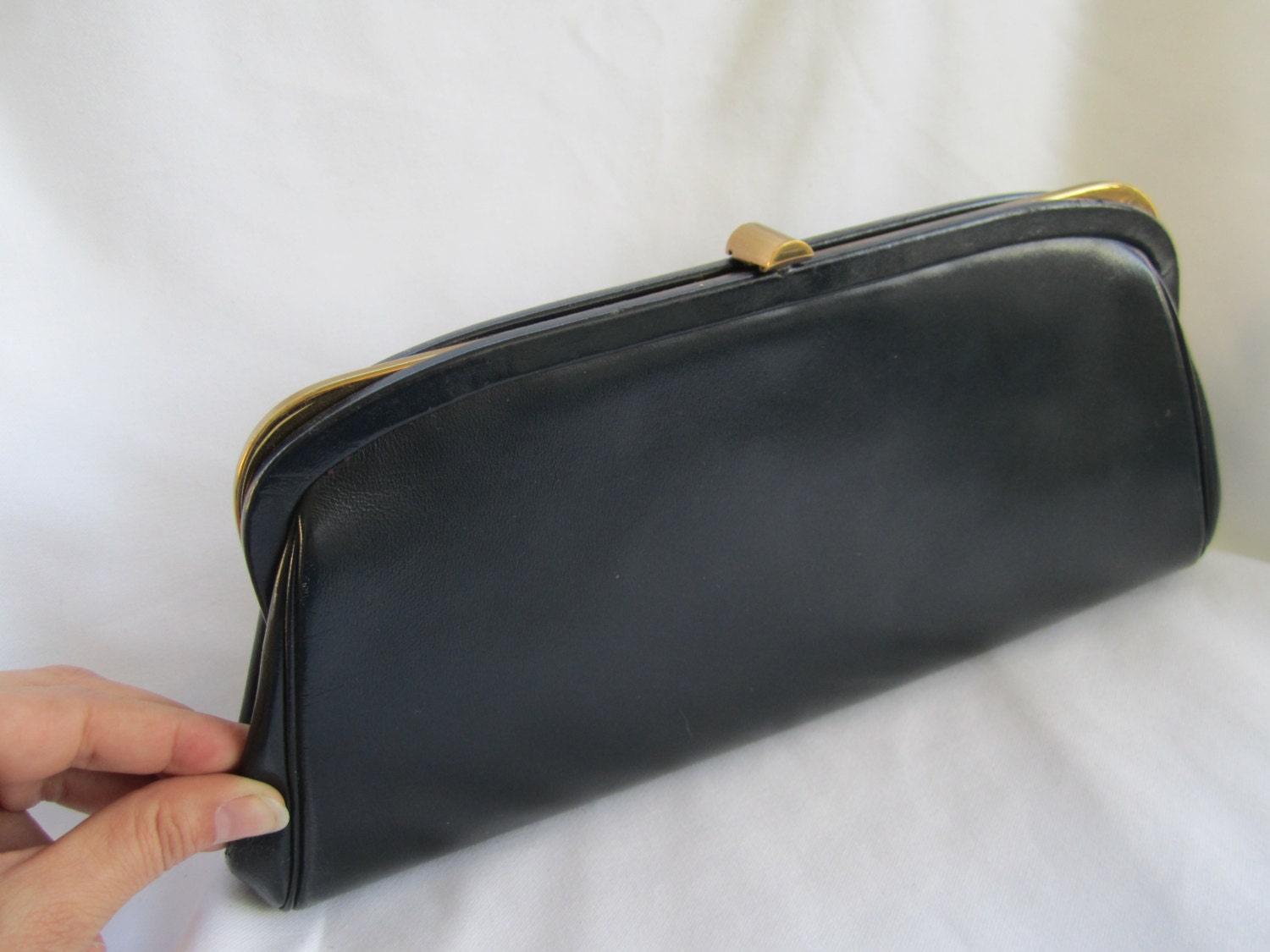 40s 50s Navy Blue Leather Clutch Purse 2 by RetroVinspiration