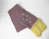 Bubbles Knitted Scarf 6in x 5ft Grey Gray Bubbles Purple Scarf Lavender Lilac Neck Warmer