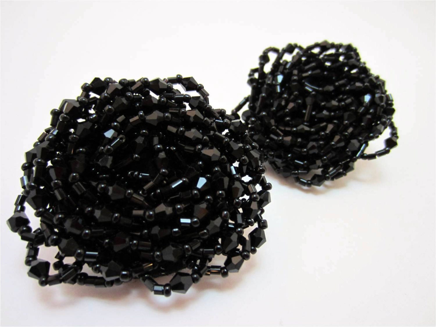 Black Flower Shoe Clips Beautiful Black Beaded Flower Shoe