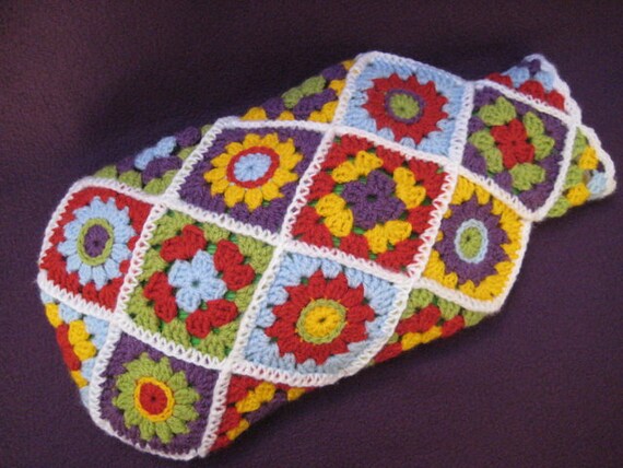Hot Water Bottle Cover Cosy Diagonal Granny Flower Square