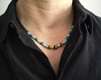 Tiger Eye Black Onyx Howlite Turquoise Silver Accents