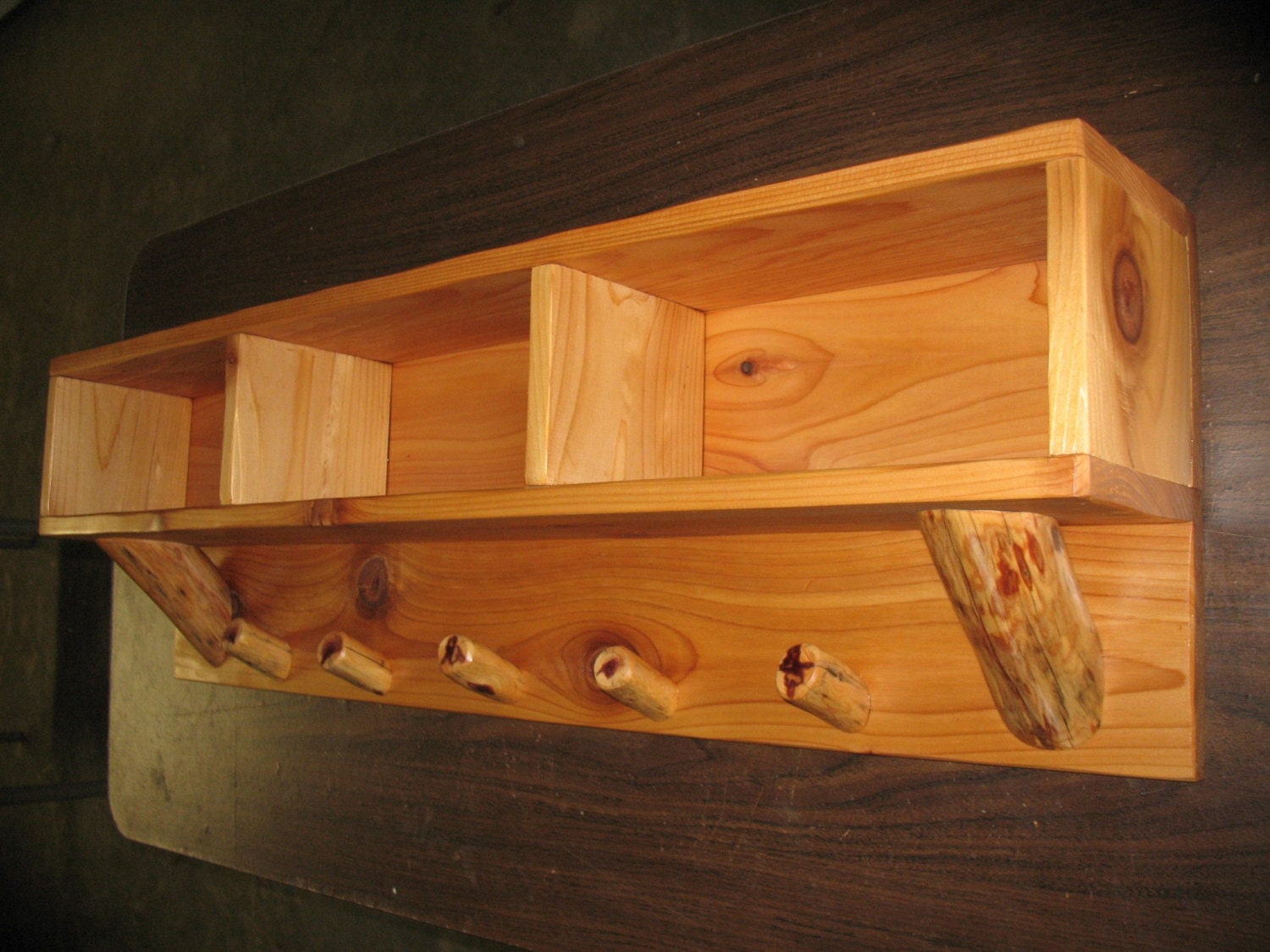36 Rustic Cedar Wall Shelf with 3 Cubbies by HiddenPointWoodCraft